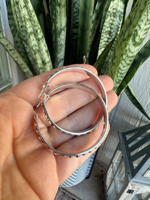 Handmade Sterling Silver Ball Hoop Earrings Signed Nizhoni