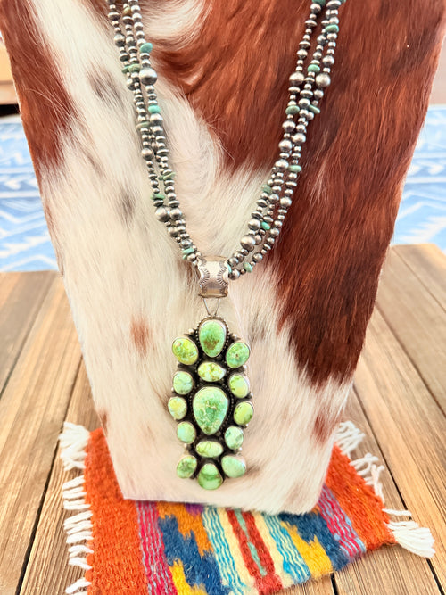 Handcrafted Turquoise & Sterling Silver Cluster Beaded Necklace by Travis Jim