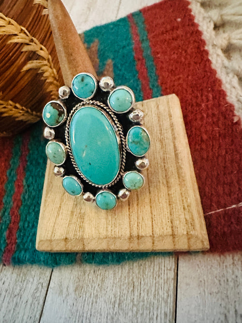 Navajo Sterling Silver & Turquoise Cluster Adjustable Ring