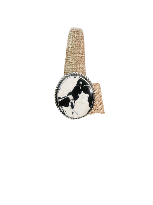 Old Pawn Navajo Sterling Silver & White Buffalo Ring Size 12