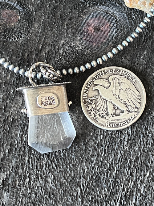 Sterling Silver Gem Collector 30” + 2” Beaded Necklace w/ Tularosa Quartz & Heart Pendant