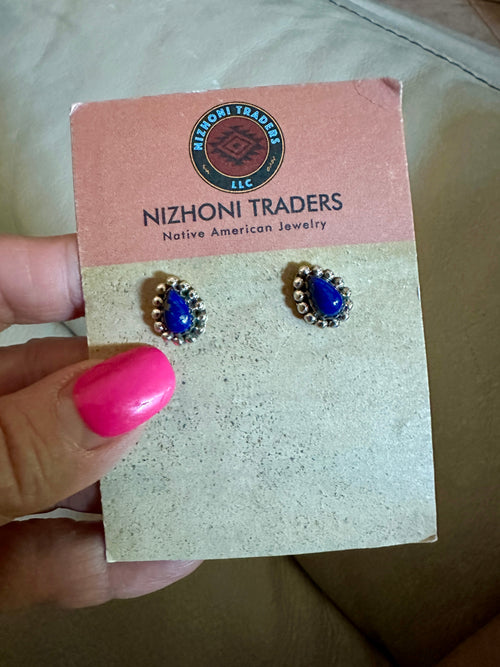 Navajo Lapis & Sterling Silver Post Earrings