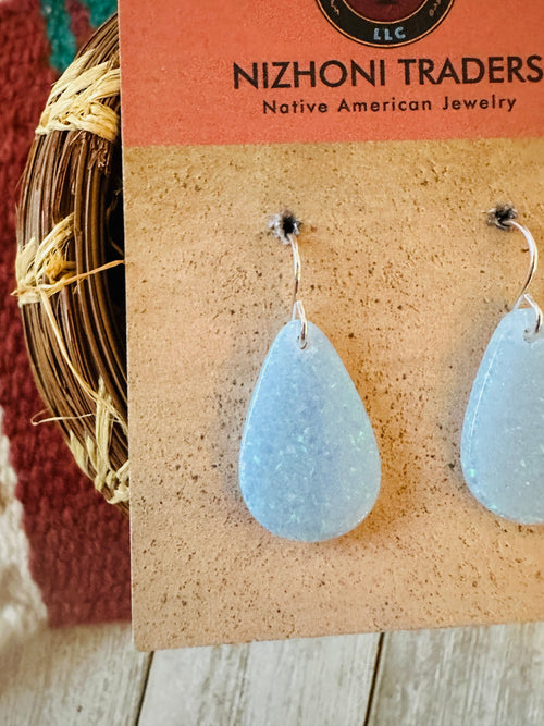 Navajo Summer Lovin’ Sterling Silver & Blue Opal Teardrop Dangle Earrings