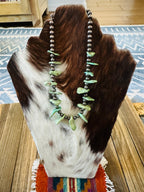 Old Pawn Handcrafted Turquoise & Sterling Silver Beaded 16” Necklace