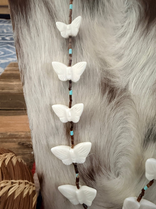 Handcrafted Beaded Fetish Butterfly Necklace 28" by Larry Cisco