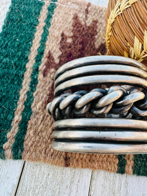 Handcrafted Old Pawn Sterling Silver Chain Cuff Bracelet