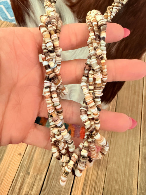 Old Pawn Handcrafted Heishi Shell 5 strand Beaded 26” Necklace