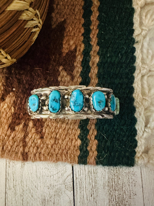 Old Pawn Navajo Sterling Silver & Kingman Turquoise Cuff Bracelet