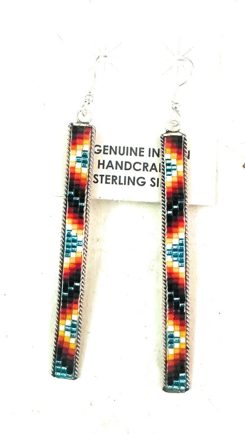 Navajo Handmade Multicolor Beaded Dangle Earrings