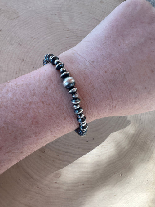 Handmade Sterling Silver Beaded Stretch Bracelet