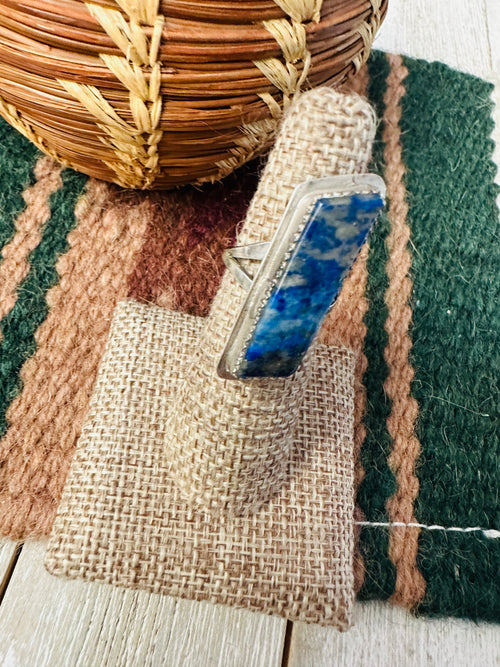 Old Pawn Handcrafted Lapis & Sterling Silver Ring Size 6.5