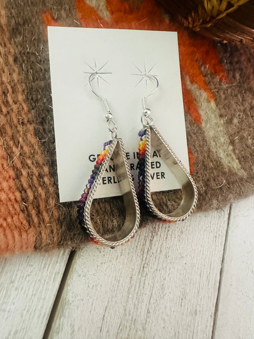 Navajo Handmade Multicolor Beaded Teardrop Dangle Earrings