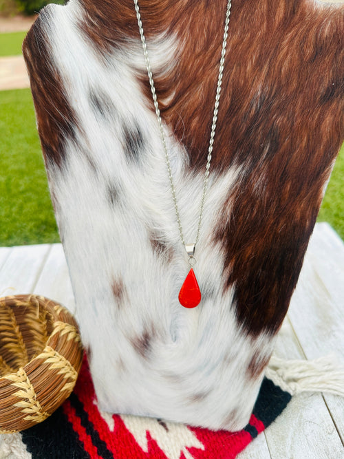 Old Pawn Handcrafted Sterling Silver, Coral and Turquoise Double Sided Necklace