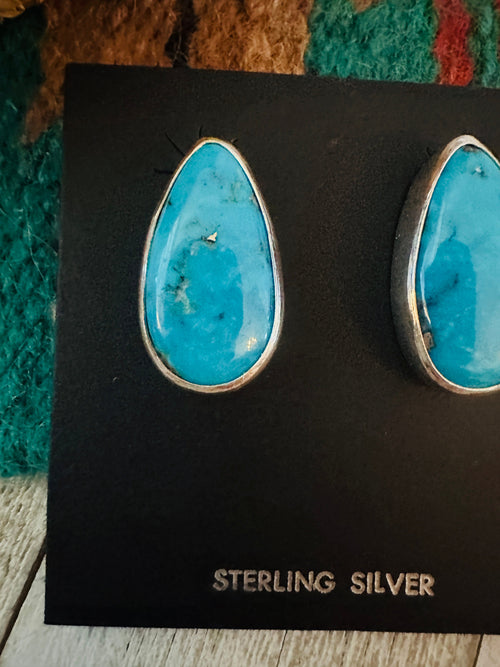 Navajo Turquoise & Sterling Silver Post Earrings Signed