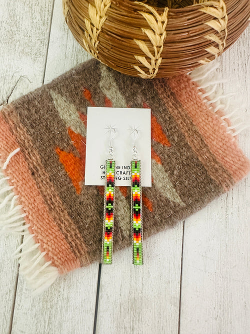 Navajo Handmade Multicolor Beaded Dangle Earrings