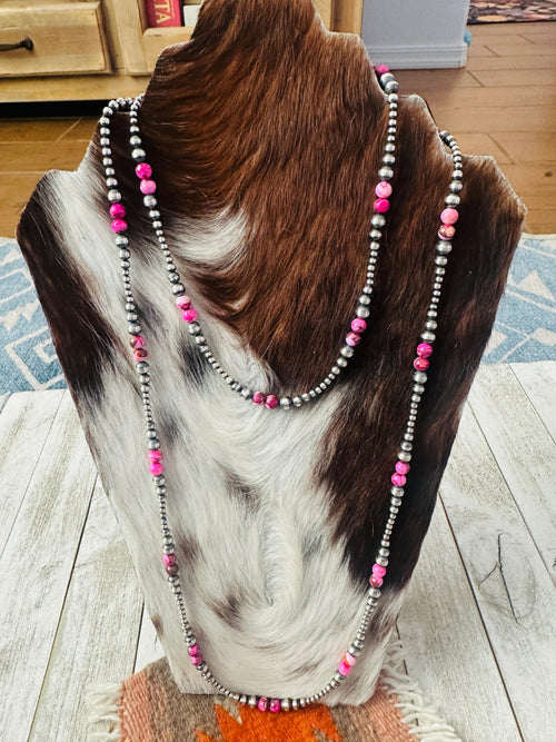 Navajo Sterling Silver & Pink Mojave Beaded Necklace