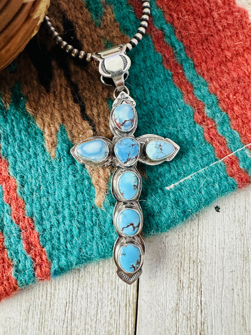 Navajo Sterling Silver & Golden Hills Turquoise Cross Pendant