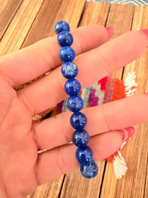 Handcrafted Lapis Beaded Stretch Bracelet