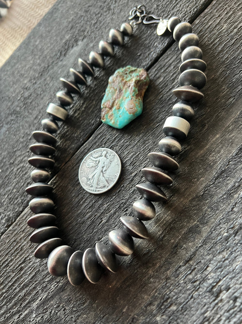 Navajo Sterling Silver Single Strand Beaded Statement Necklace by Rose Martin, 16” + 2”