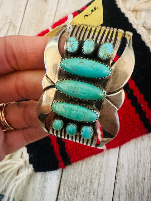 Old Pawn Navajo Sterling Silver & Turquoise Cuff Bracelet