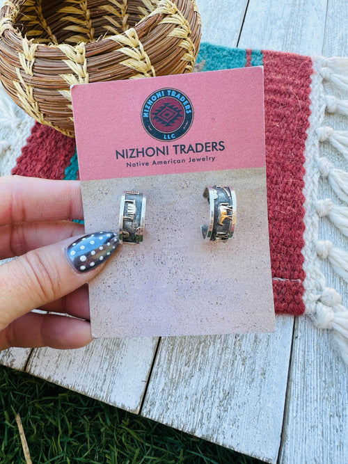 Handcrafted Old Pawn Sterling Silver with 14K Gold Overlay Hoop Earrings