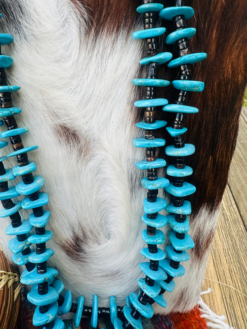Old Pawn Handcrafted Turquoise & Heishi  Beaded 26” Necklace