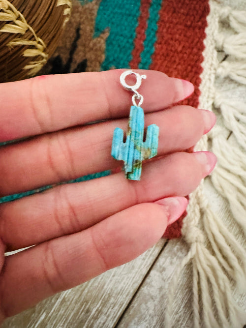 Navajo Hand Carved Turquoise Saguaro Cactus Charm