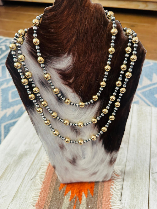 Navajo Sterling Silver & Gold Beaded Necklace