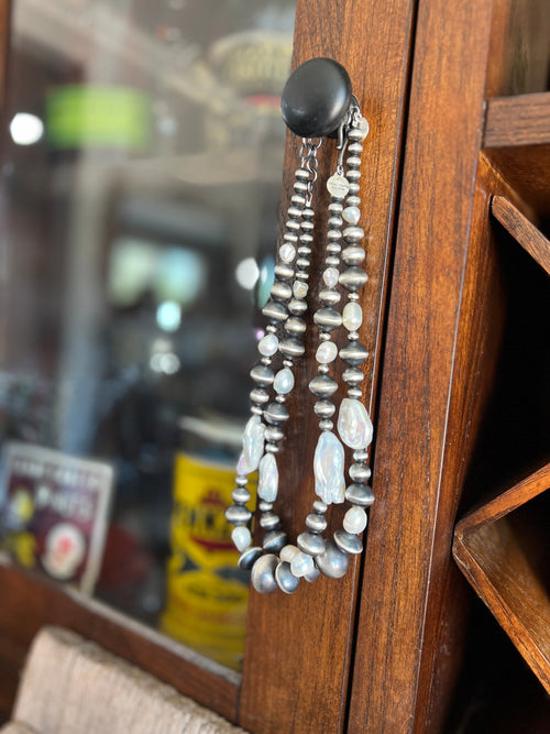 Navajo Sterling Silver and Freshwater Pearl Handmade Beaded Necklace by Rose Martin, 16 Inches