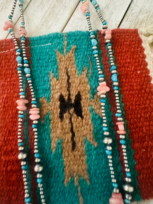 Navajo Queen Pink Conch, Turquoise & Sterling Silver Pearl Beaded Necklace 72”