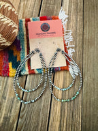 Handcrafted Turquoise & Sterling Silver Beaded Dangle Hoop Earrings