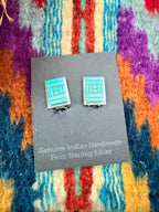 Old Pawn Handcrafted Sterling Silver & Turquoise Inlay Clip On Earrings