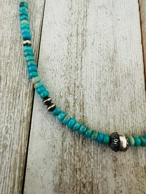 Navajo Turquoise & Sterling Silver 16” Beaded Necklace