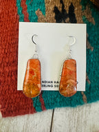 Navajo Sterling Silver Apple Coral Dangle Earrings