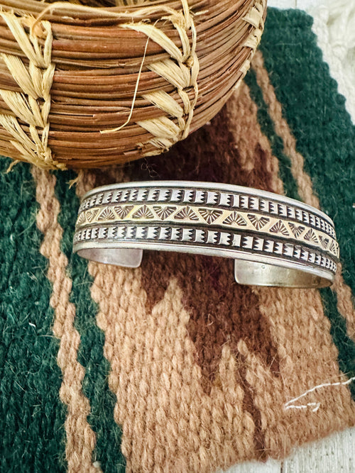 Old Pawn Vintage Navajo Sterling Silver & Gold Cuff Bracelet