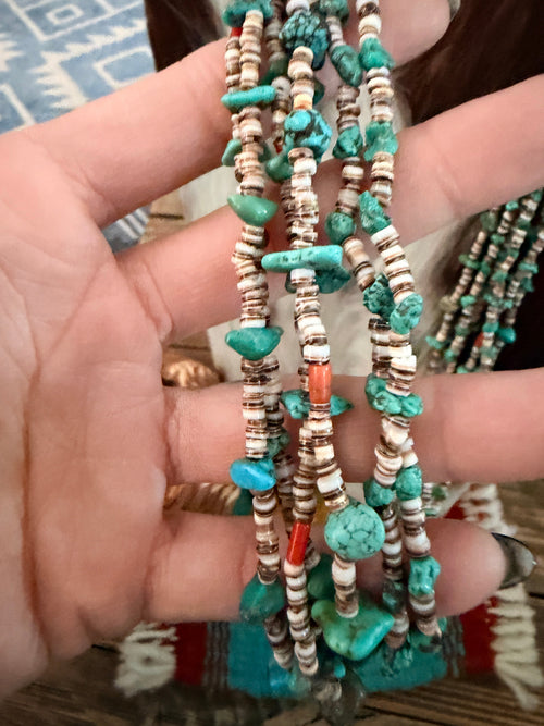 Old Pawn Handcrafted Turquoise & Heishi Shell Beaded 30” Necklace