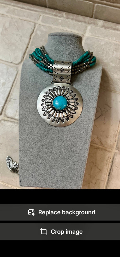 Silver-Plated Brass Sunflower Blue Accent Beaded Necklace