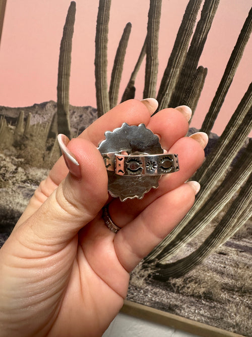 Beautiful Handmade Sonoran Mountain Turquoise And Sterling Silver Adjustable Cluster Ring