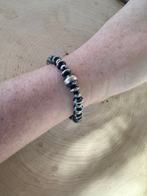 Handmade Sterling Silver Beaded Stretch Bracelet