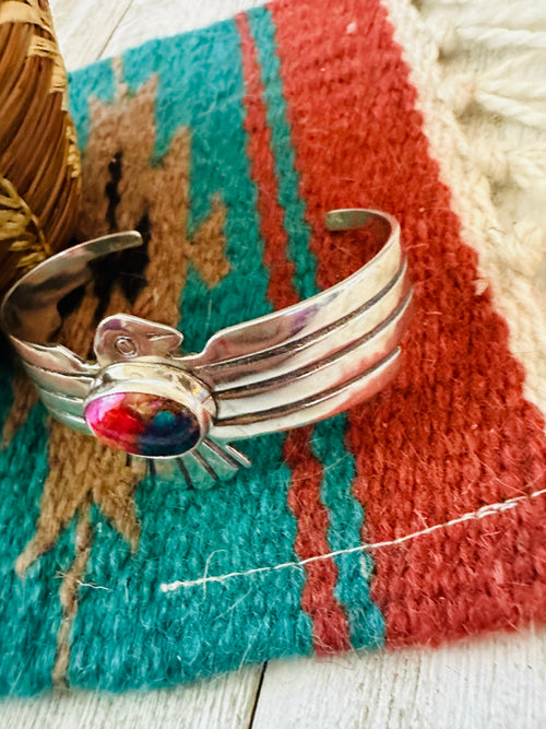 Navajo Pink Dream Mojave & Sterling Silver Thunderbird Cuff Bracelet