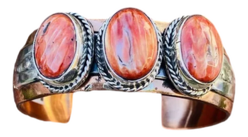 Navajo Orange Spiny, Copper and Sterling Silver Cuff Bracelet