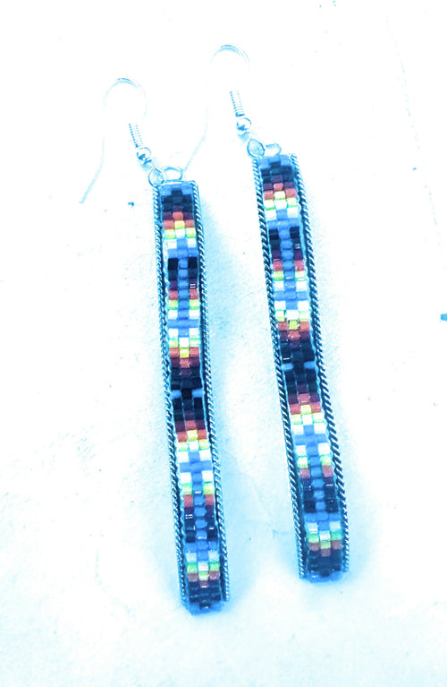 Navajo Handmade Multicolor Beaded Dangle Earrings