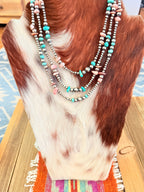 Handcrafted Turquoise, Queen Pink Conch and Sterling Silver Pearl Beaded Necklace