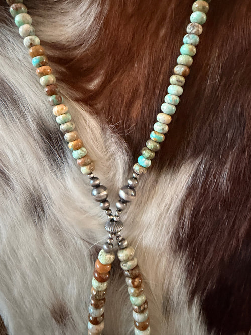Handcrafted Turquoise & Sterling Silver Beaded Jacla Necklace