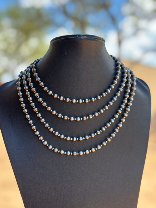Navajo Pearl Style 3mm & 6mm Sterling Silver Necklaces