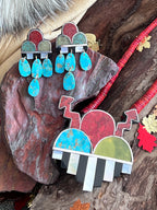 Warren Nieto Multi Stone Inlay Monsoon Necklace & Earrings Set