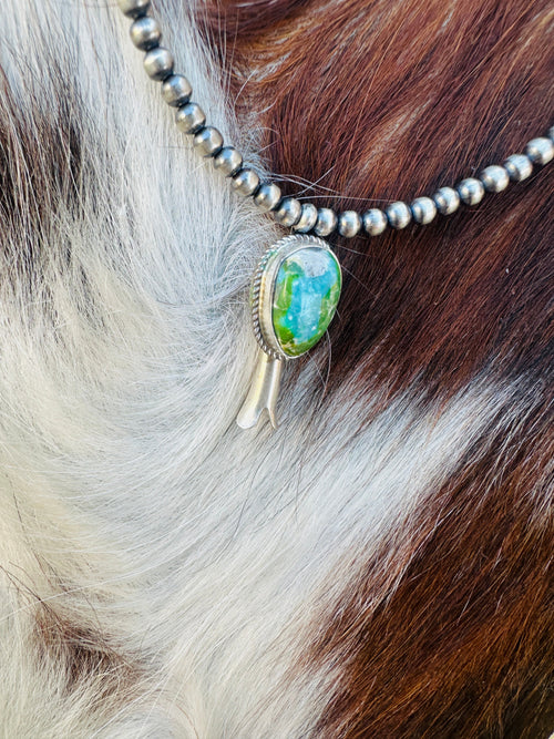 Handcrafted Turquoise & Sterling Silver Beaded Blossom Necklace