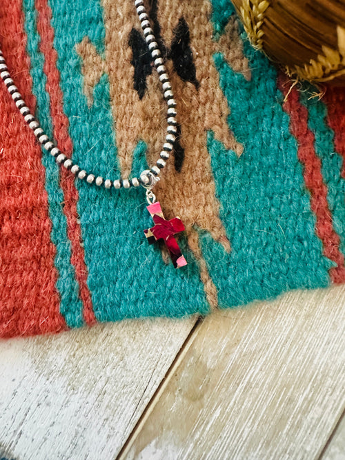 Navajo Hand Carved Rose Dahlia Cross Charm
