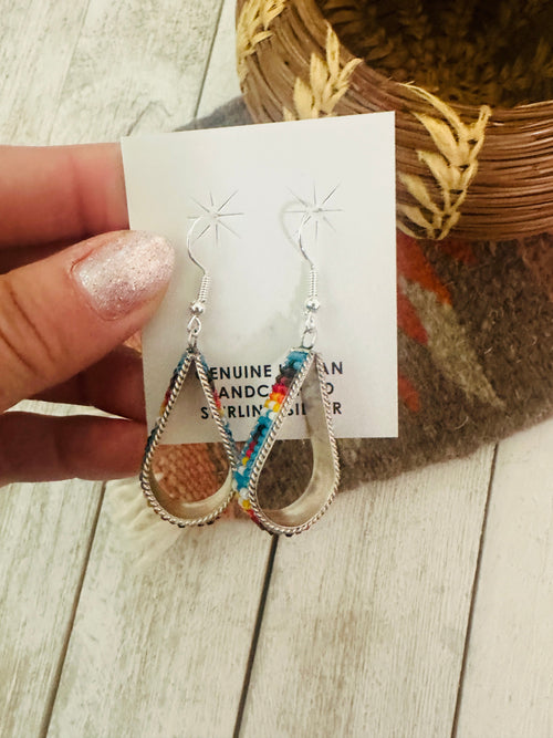 Navajo Handmade Multicolor Beaded Teardrop Dangle Earrings