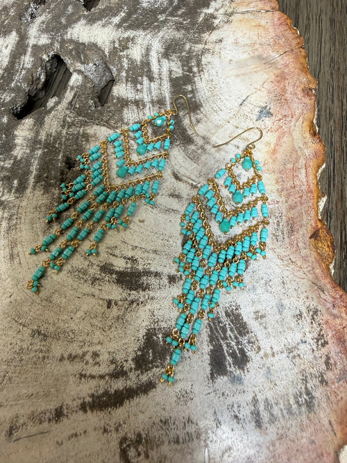 “The Golden Collection” Bella Handmade Gold Plated Turquiose Beaded Earrings